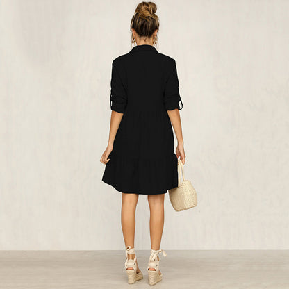 Casual Single-Breasted Shirt Half Sleeve Mini Dresses