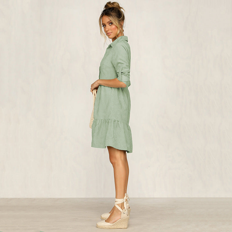 Casual Single-Breasted Shirt Half Sleeve Mini Dresses
