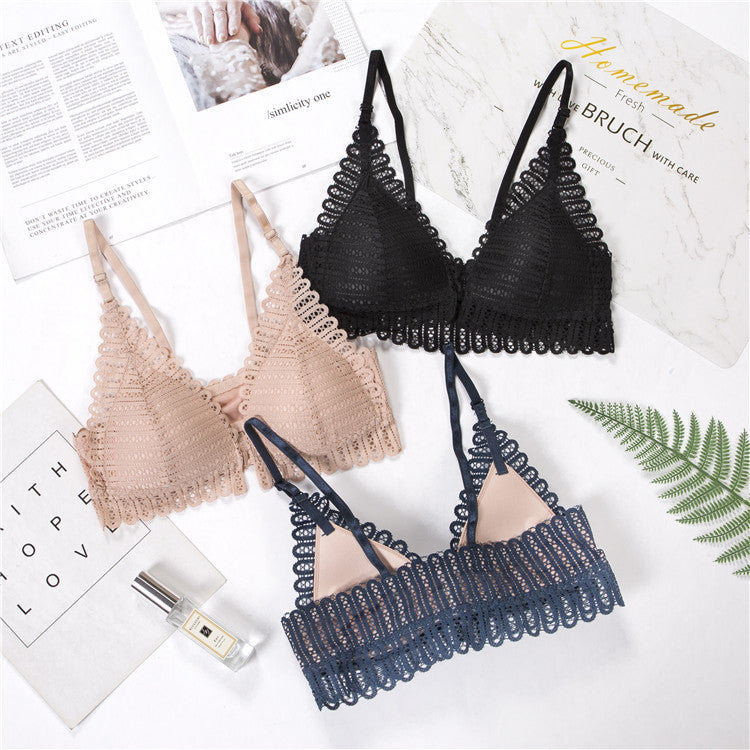 Lace Wireless Front Closure Lingerie Adjusted Plus Size Backless Bralette Bras Set