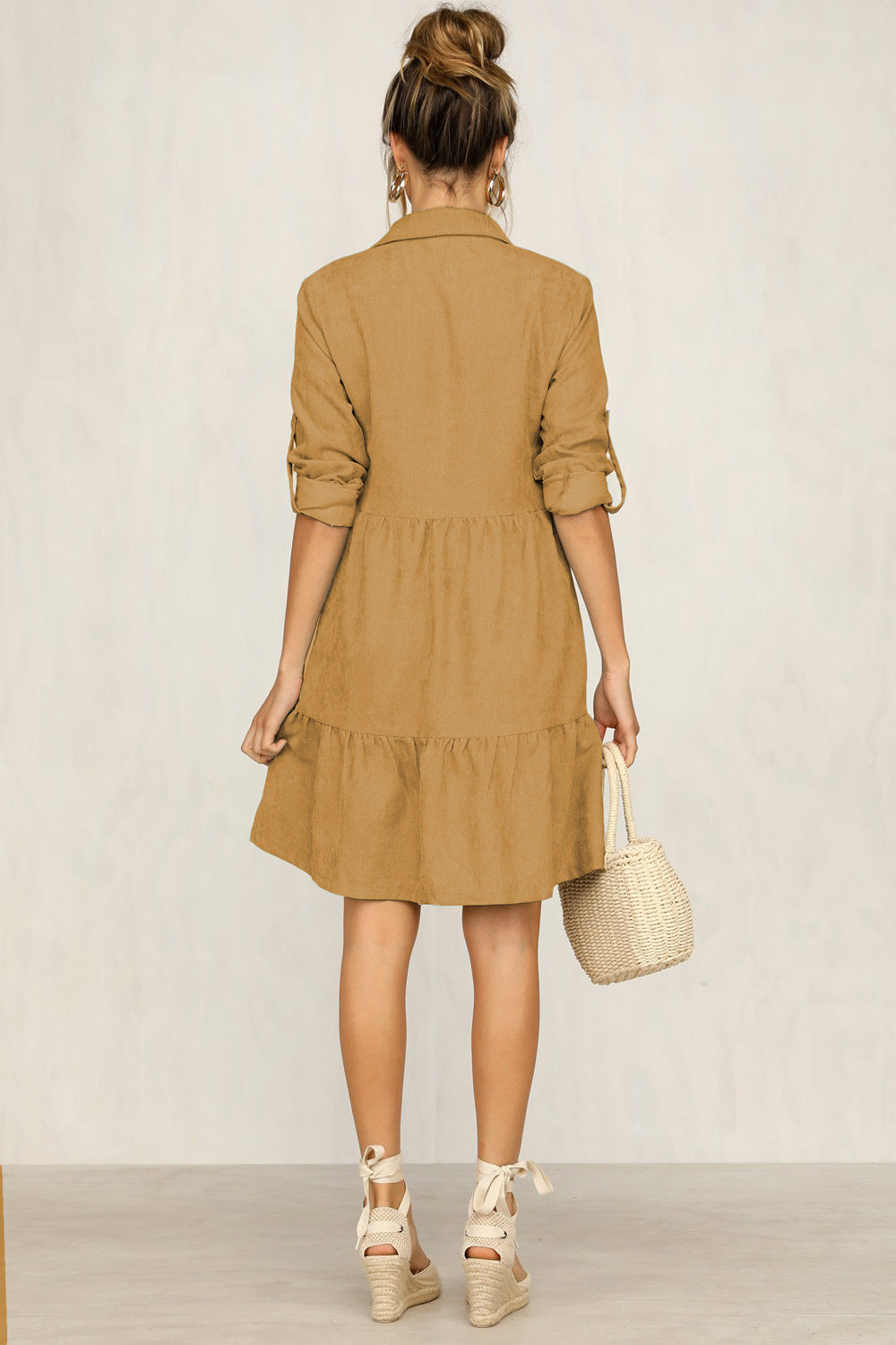 Casual Single-Breasted Shirt Half Sleeve Mini Dresses