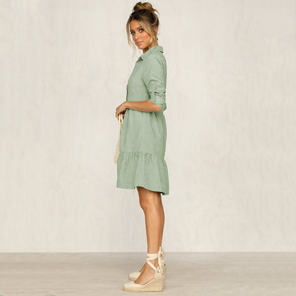 Casual Single-Breasted Shirt Half Sleeve Mini Dresses