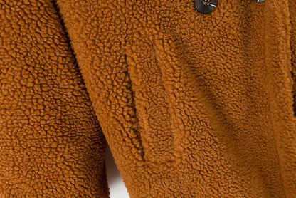 Pile Collar Double Breasted Thicken Fur Lambswool Outerwear