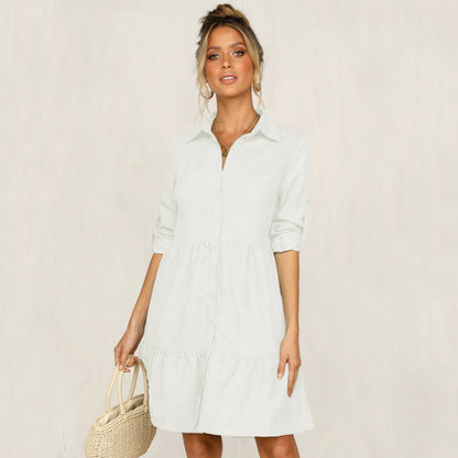 Casual Single-Breasted Shirt Half Sleeve Mini Dresses