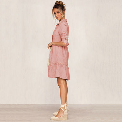 Casual Single-Breasted Shirt Half Sleeve Mini Dresses