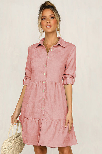 Casual Single-Breasted Shirt Half Sleeve Mini Dresses