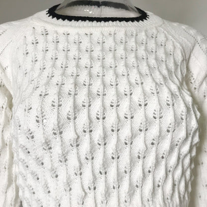 Backless Hollow-out Round Neck Sweaters Crop Tops White