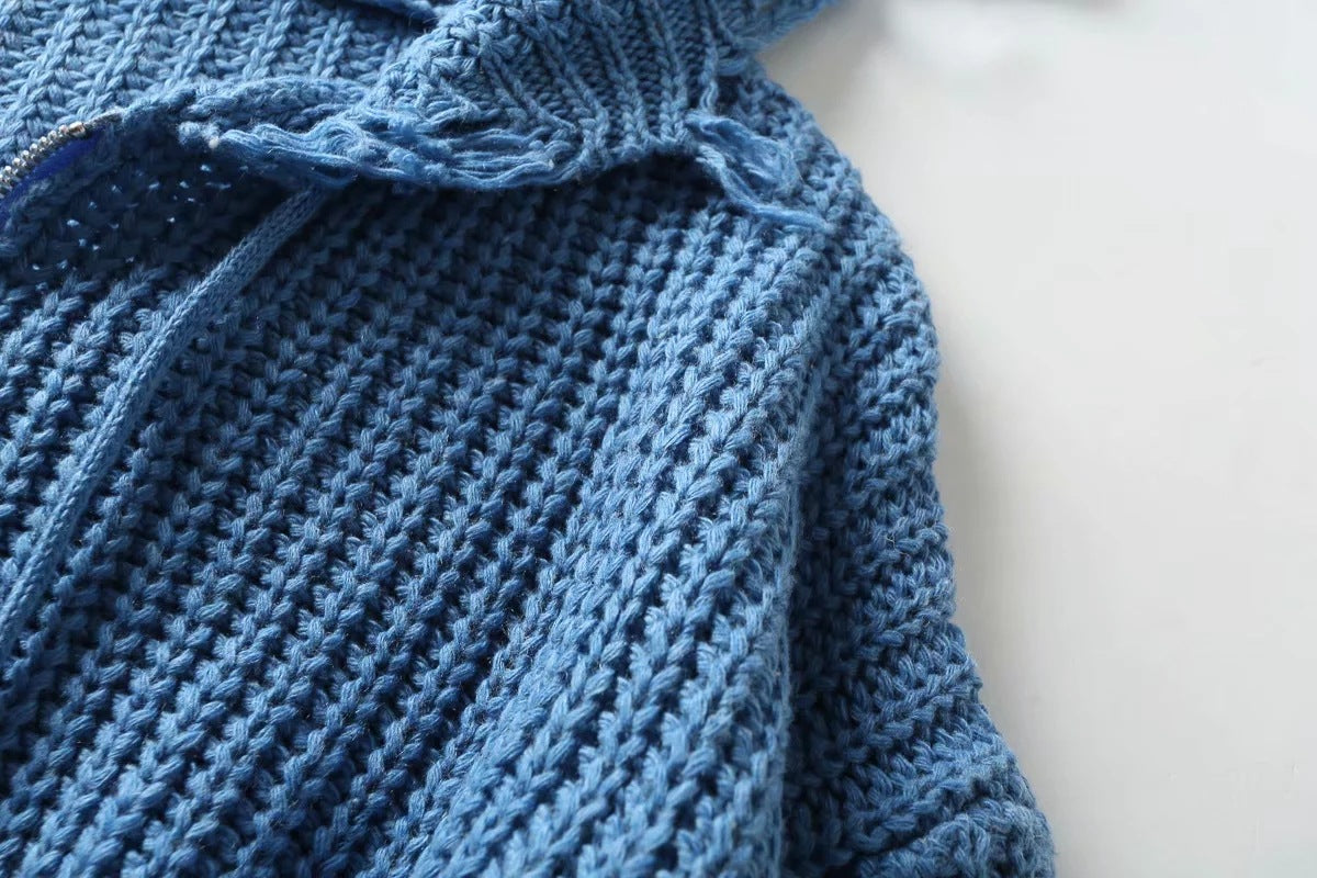 Hooded Batwing Sleeve Tassel Sweater Zipper Knitting Cardigan