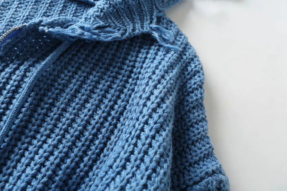 Hooded Batwing Sleeve Tassel Sweater Zipper Knitting Cardigan