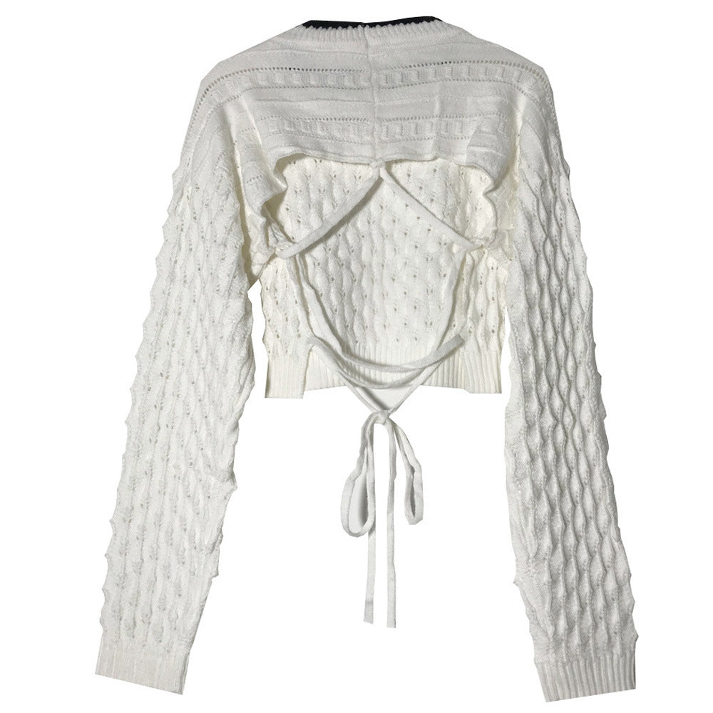 Backless Hollow-out Round Neck Sweaters Crop Tops
