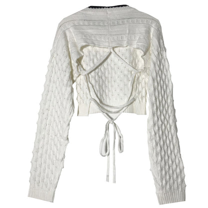 Backless Hollow-out Round Neck Sweaters Crop Tops