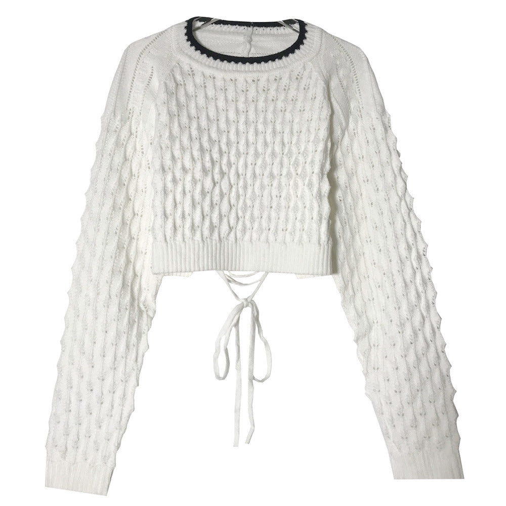 Backless Hollow-out Round Neck Sweaters Crop Tops