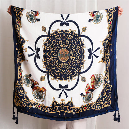 Tassel Printed Twill Scarf Shawl for Women Ladies Girls