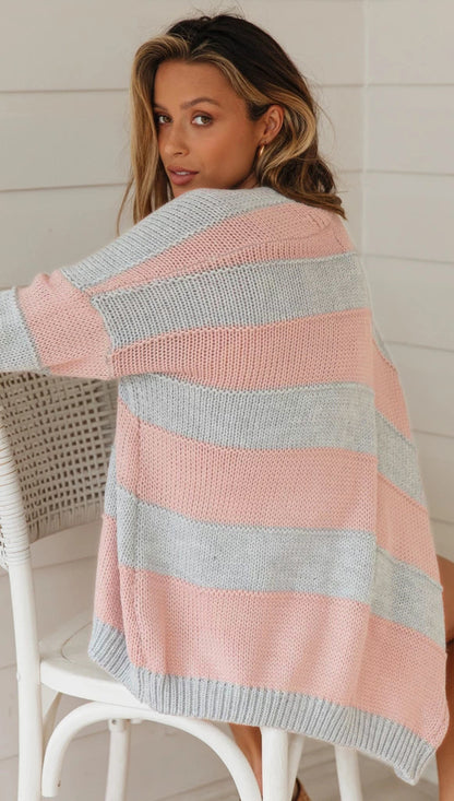Contrast Stripe Knitting Sweater Cardigans