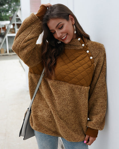 Women's High Collar Oblique Button Sweater Long Sleeve