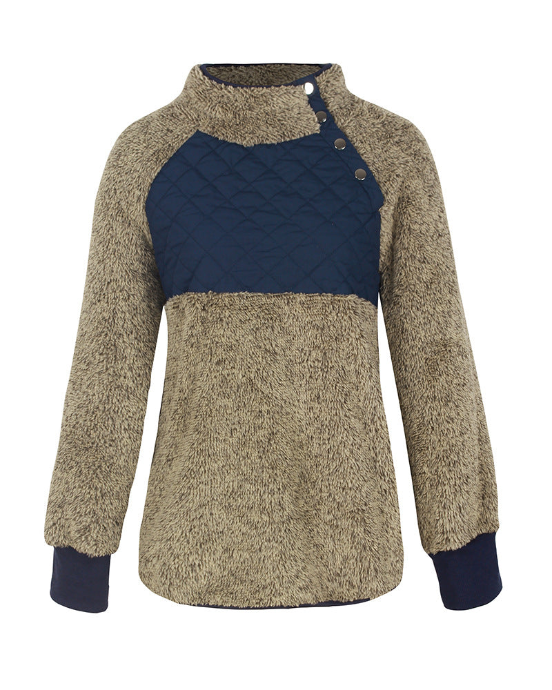 Women's High Collar Oblique Button Sweater Long Sleeve