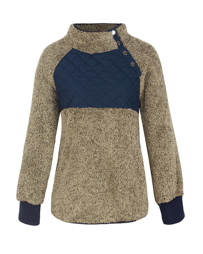 Women's High Collar Oblique Button Sweater Long Sleeve