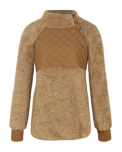 Women's High Collar Oblique Button Sweater Long Sleeve