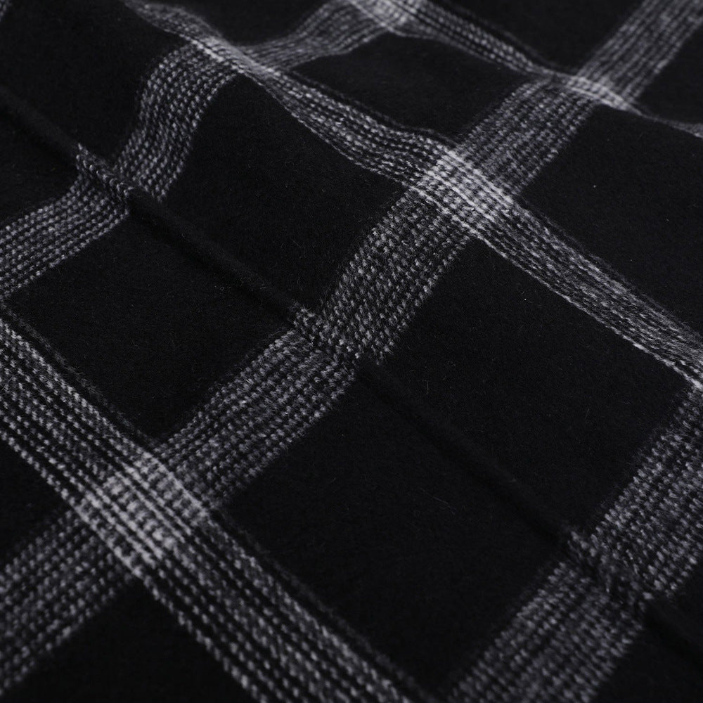 Classic Grid Plaid Hooded Cardigan Strappy Coat Outerwear