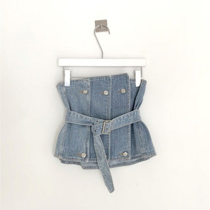 Strapless Denim Tank  Tube Top Tops With Belt
