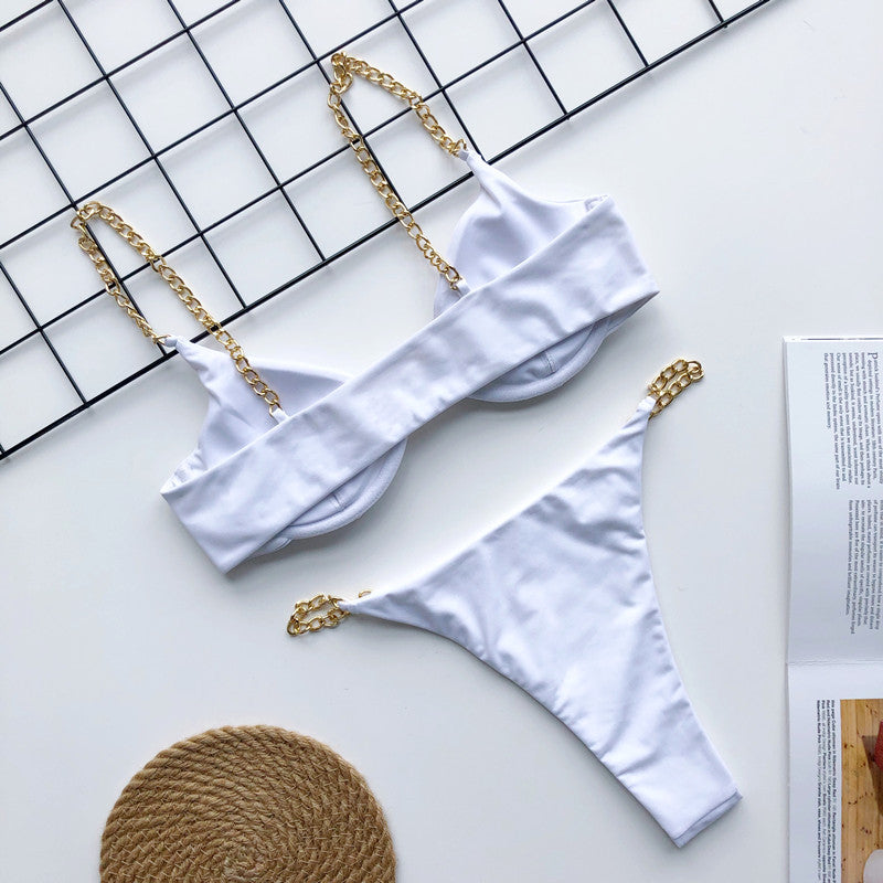 Metal Chain Bikini Pin Buckle Swimwear Two Piece Swim Suit
