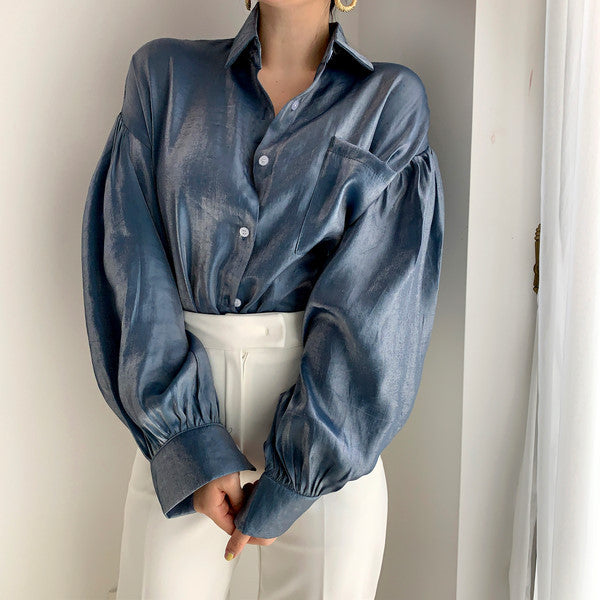 Puff Sleeves Single-breasted Gradient Loose Blouses