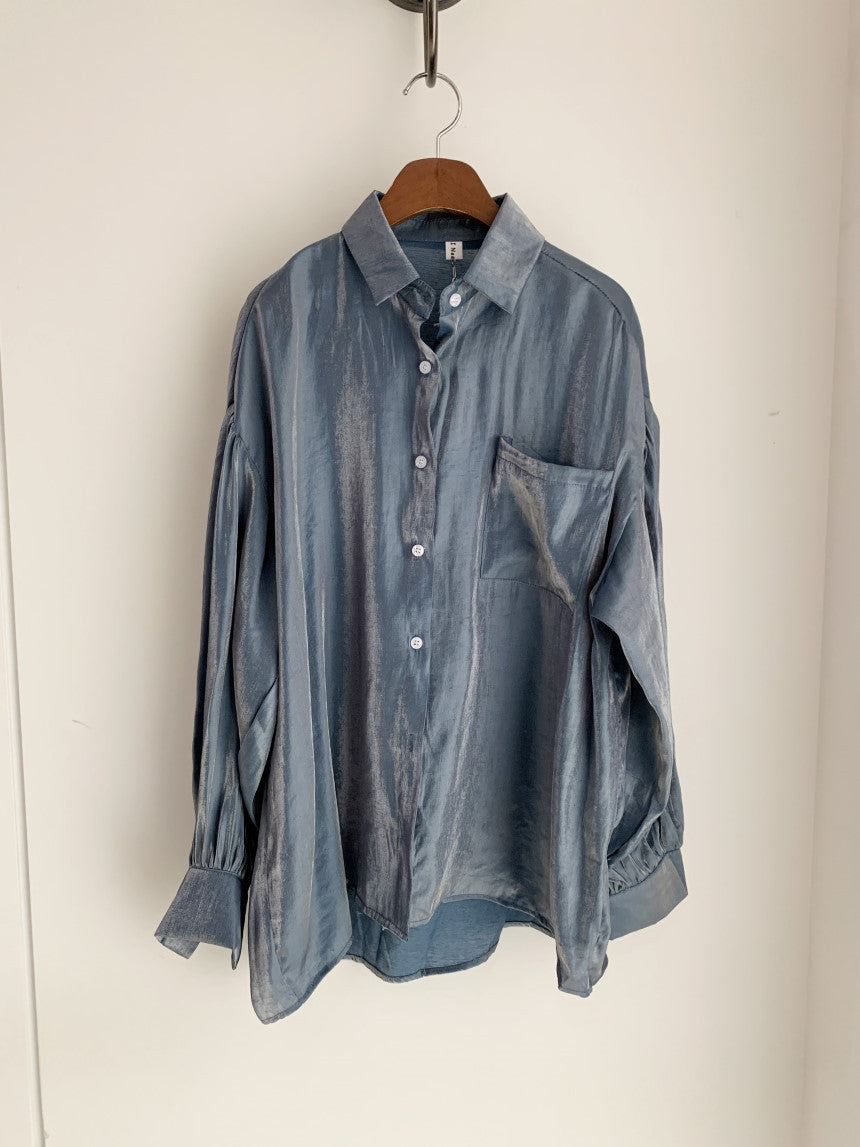 Puff Sleeves Single-breasted Gradient Loose Blouses