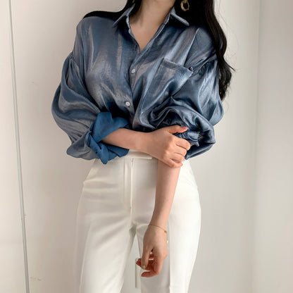 Puff Sleeves Single-breasted Gradient Loose Blouses