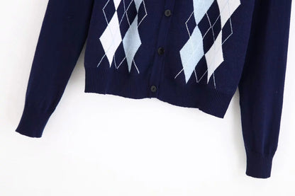 Lozenge Single-breasted Knitting Cardigan Sweaters