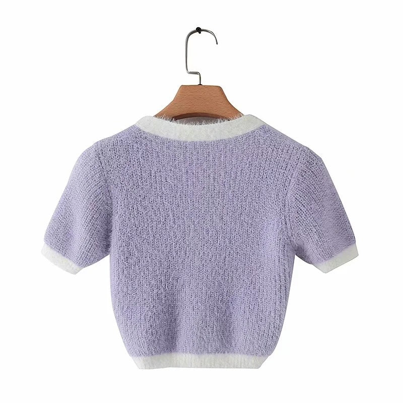 Mohair Single-breasted Knitting Short Cardigan