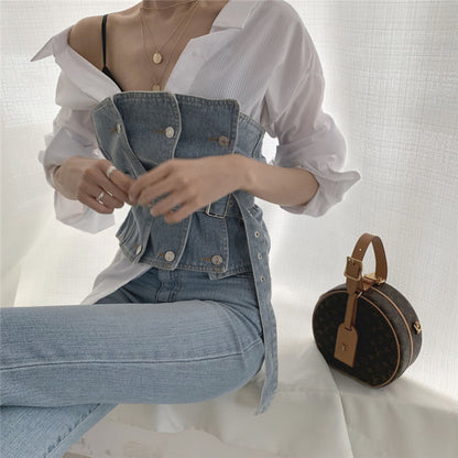 Strapless Denim Tank  Tube Top Tops With Belt