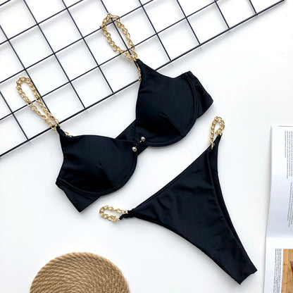 Metal Chain Bikini Pin Buckle Swimwear Two Piece Swim Suit
