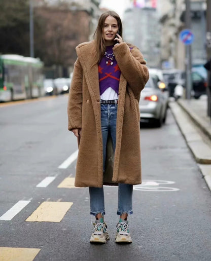 Lambswool Button Splicing Lapel Overcoat Outerwear