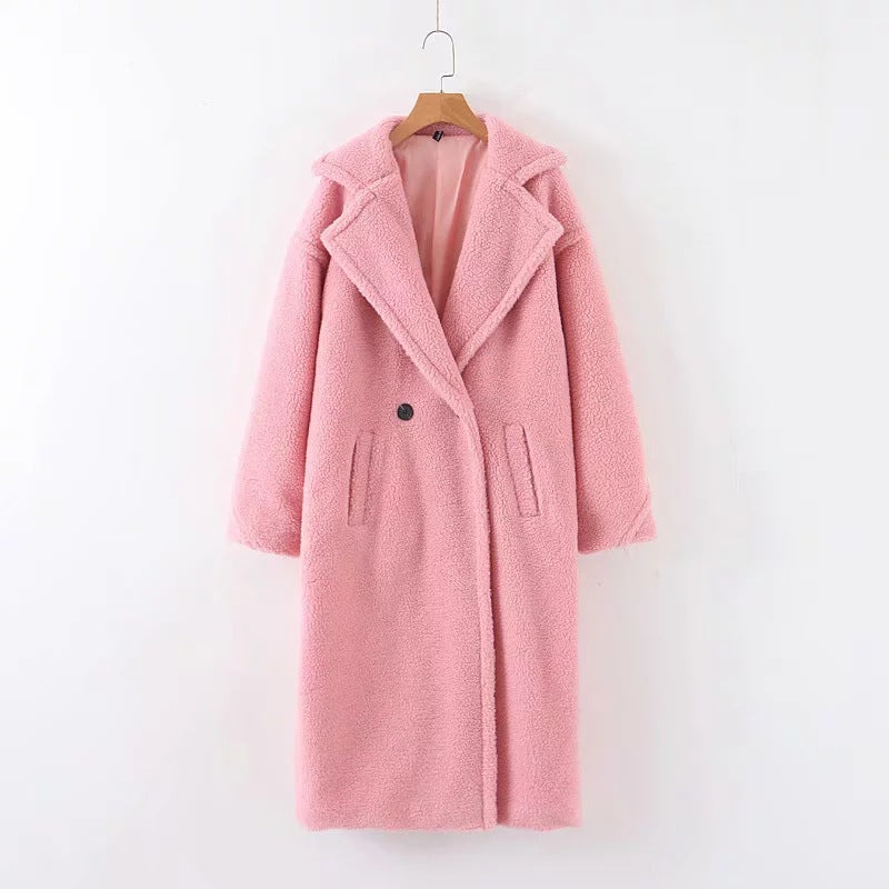 Lambswool Button Splicing Lapel Overcoat Outerwear