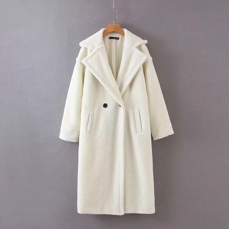 Lambswool Button Splicing Lapel Overcoat Outerwear