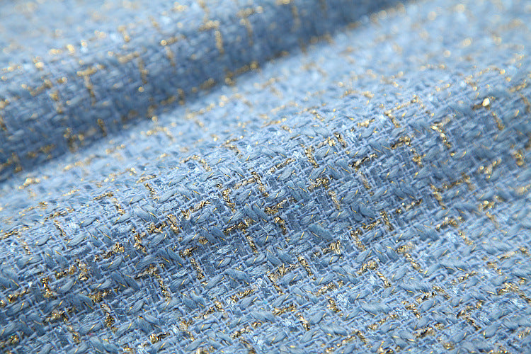 Single-breasted Tweed Blazers Mini A-line Skirt Suit Two-piece Set Blue Apricot