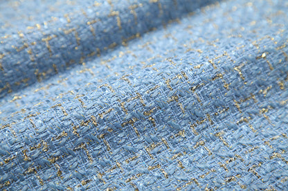 Single-breasted Tweed Blazers Mini A-line Skirt Suit Two-piece Set Blue Apricot