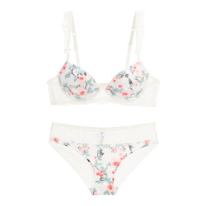 Lace Wireless Comfortable Breathable Lingerie Adjusted Floral Bralette Bras Set