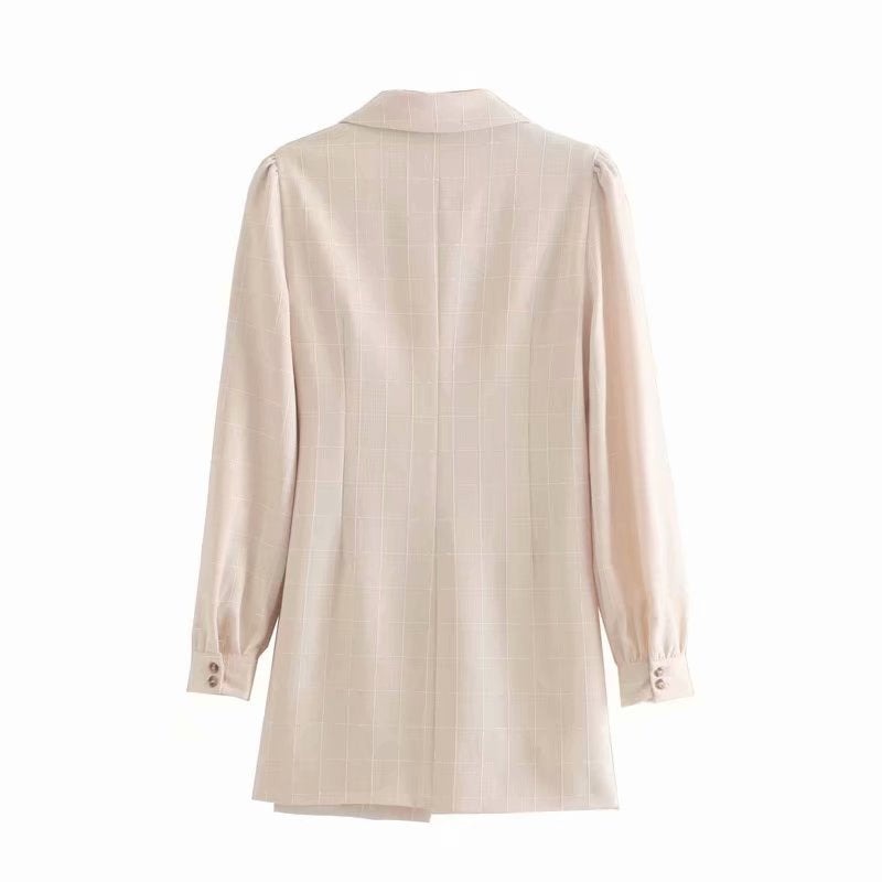 Pile Collar V-neck Lace-up Lantern Sleeve Blazers Mini Dresses