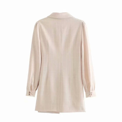 Pile Collar V-neck Lace-up Lantern Sleeve Blazers Mini Dresses