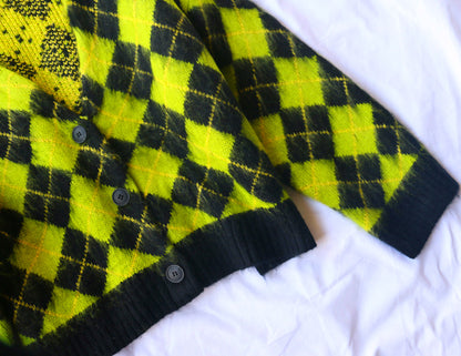 Single-breasted Checkerboard Knitting Short Cardigans