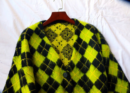 Single-breasted Checkerboard Knitting Short Cardigans