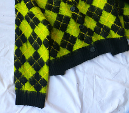 Single-breasted Checkerboard Knitting Short Cardigans