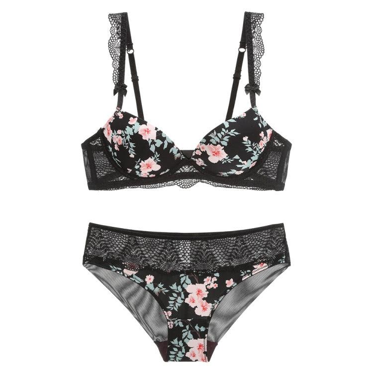 Lace Wireless Comfortable Breathable Lingerie Adjusted Floral Bralette Bras Set
