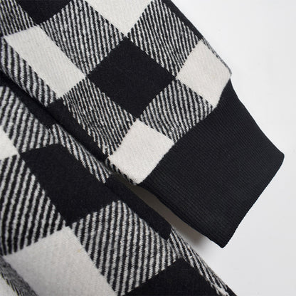Lantern Sleeve Houndstooth Contrast Mini Dresses