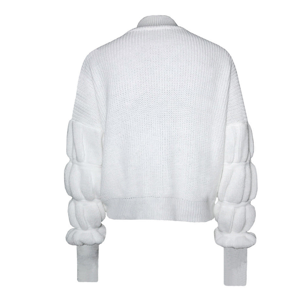 Lantern Sleeve High-collared Knit Sweaters