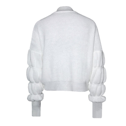 Lantern Sleeve High-collared Knit Sweaters