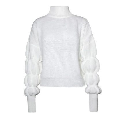 Lantern Sleeve High-collared Knit Sweaters