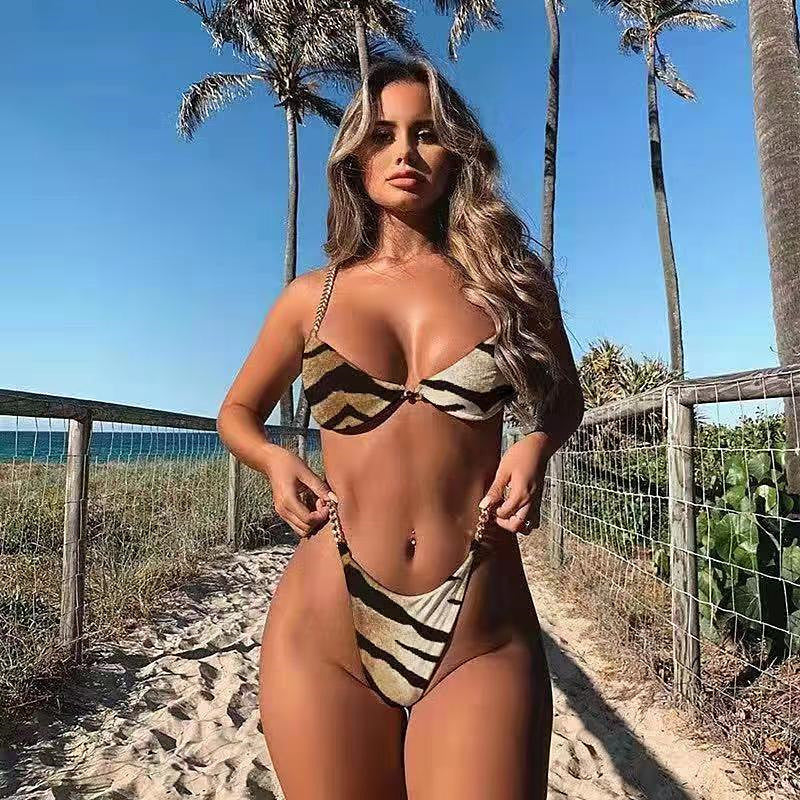 Metal Chain Bikini Pin Buckle Swimwear Two Piece Swim Suit