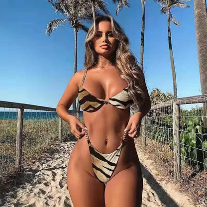 Metal Chain Bikini Pin Buckle Swimwear Two Piece Swim Suit