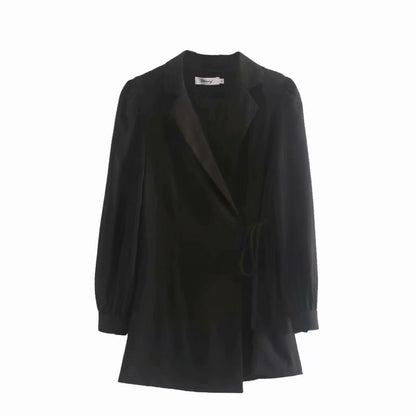 Pile Collar V-neck Lace-up Lantern Sleeve Blazers Mini Dresses